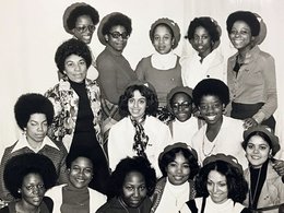 Black-and-white group photograph of Constance Timberlake and Delta Sigma Theta sorority sisters